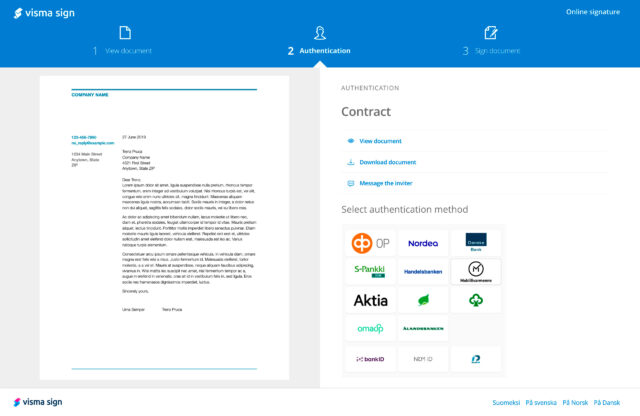 visma sign invitation to e-sign with strong authentication