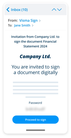 visma sign e-signing invitation mobile view with