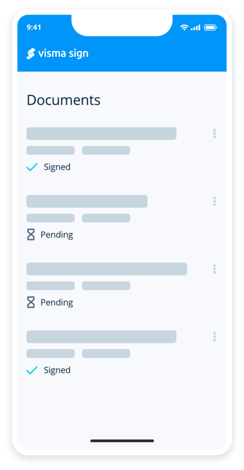 view with signature statuses in mobile visma sign
